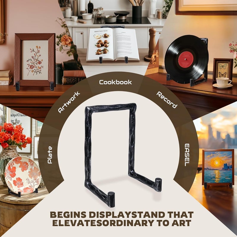 BEGINS Plate Stands for Display Hand-Forged , Solid Vintage 8-Inch Plate Display Stand, Decorative Metal Plate Holder for Book, Platter, Plaque, Photo Frame, Tabletop Art (Black) - Image 4